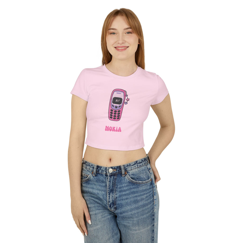 Retro Graphic Women's Baby Tee | Nostalgic 90s Phone T-Shirt