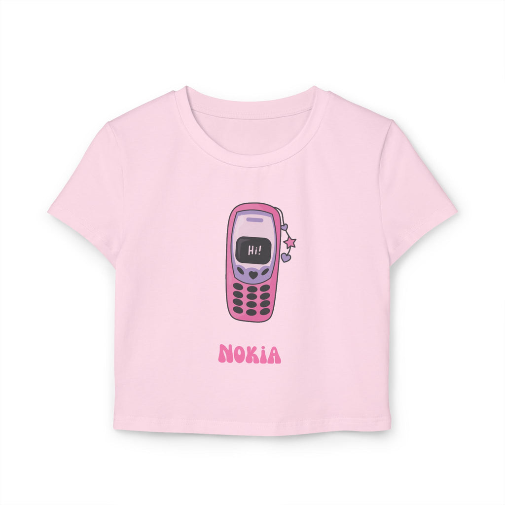 Retro Graphic Women's Baby Tee | Nostalgic 90s Phone T-Shirt